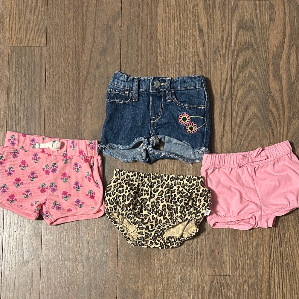 Girls 4-Pack Shorts Set — Denim, Pink & Leopard